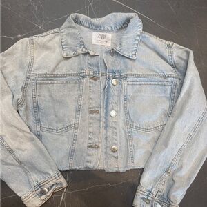 Zara Faded Blue Cropped Denim Jacket